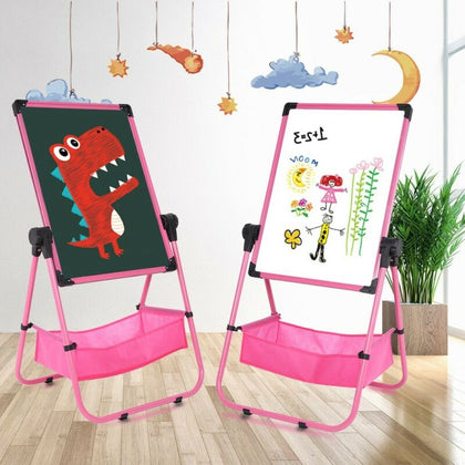Pink Double-sided Easel Magnetic Drawing Board Whiteboard & Chalkboard For Kids