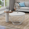Modern Round Coffee Table Set of 2 Nesting Table Metal Frame Marble Effect QR