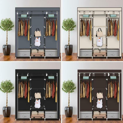 Practical Fabric Canvas Wardrobe Hanging Rail Shelving Clothes Storage Cupboard