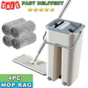 Floor Mop Set Bucket Microfiber Cleaning Flat Squeeze Hand Free Washing Lazy Mop