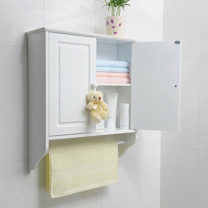Bathroom Wall Mounted Cabinet Double Door Storage Cupboard with Adjustable Shelf