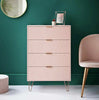 Modern Loft Studio 4 Drawer Chest Gold Metal Legs &Handles Embossed Drawer BLUSH