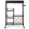 4-Tier Kitchen Serving Trolley Rolling Storage Cart W/ Wine Rack & Glass Holder