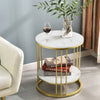 2-Tier White Marble Side Table Round Coffee Table Nightstand Jewellery Storage