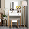 Vanity Dressing Table Set Make up Table Desk Cushioned Stool w/ Large Mirror