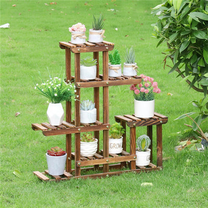 Wooden Multi-tier Flower Stand Balcony Garden Plant Display Household Book Shelf