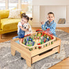 100 PCS Kids Wooden Train Track Railway Set Activity Table W/ Rolling Drawer