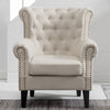 Linen Chesterfield Armchair Rhombic Fabric Upholstered Living Room Lounge Chair