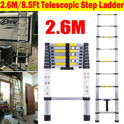 2.6m Folding Step Ladder Multi-Purpose Telescopic Extendable Extension Ladders
