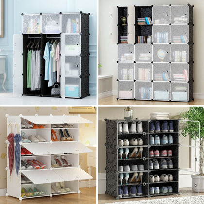 Plastic Storage Wardrobe Clothes Shoe Shelf Organizer Cupboard Closet Cabinet