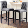 2x Grey Linen Breakfast Bar Stool Kitchen Padded Seat Barstool Button High Back