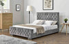 Modern King Size Bedframe Diamante Upholstered Velvet Silver Fabric Chrome Legs