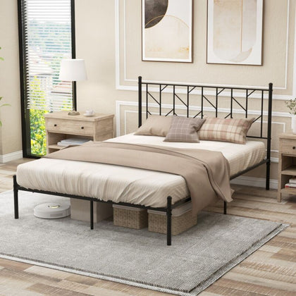 4FT Double Bed Frame with Headboard Metal Platform Bed w/30 cm Under Bed Storage