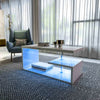 Modern High Gloss White Coffee Table Rectangle Side Table LED Lights