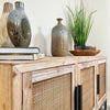 Fir Wood Rattan 3 Door Sideboard Cabinet Vintage Furniture Storage TV Stand Unit