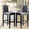 2x Grey Linen Breakfast Bar Stool Kitchen Padded Seat Barstool Button High Back