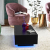 High Gloss Coffee Table Wood Drawer Storage Modern LED Light Black Cabinet MDF