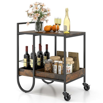 Mobile Buffet Serving Cart Kitchen Trolley Utility Cart Industrial Bar Cart