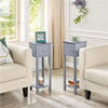 Grey Bedside Tables Set of 2PCs Slim Nightstands End Tables with Shelf & Drawer