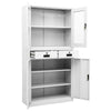 Office Cabinet White 90x40x180 Steel and Tempered Glass E3D0