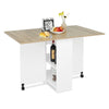 Wooden Mobile Drop Leaf Dining Table Folding Desk w/ 2 Wheels Storage Shelves