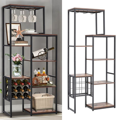 175cm Wine Rack Cabinet & Bookshelf Freestanding Glass Bar Storage Display Shelf
