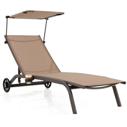 Patio Chaise Lounge Chair Metal Reclining Lounger Outdoor Recliner with Wheels