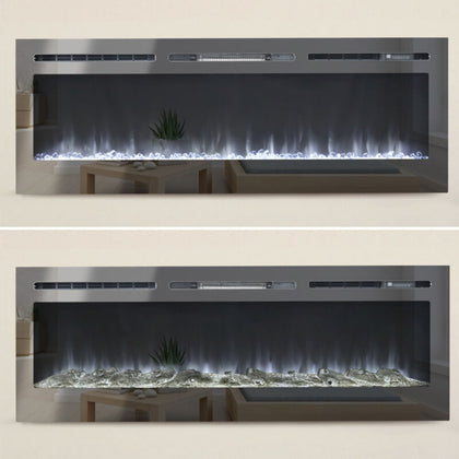 Electric Fire Wall Mounted/Recessed Fireplace Remote&Touch Screen+Crystal&Logs