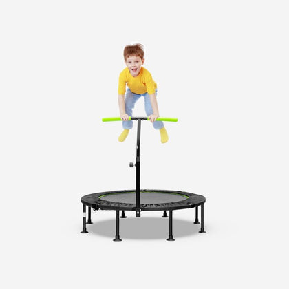 Foldable Mini Trampoline 115cm Exercise Trampoline w/ Height Adjustable Handrail