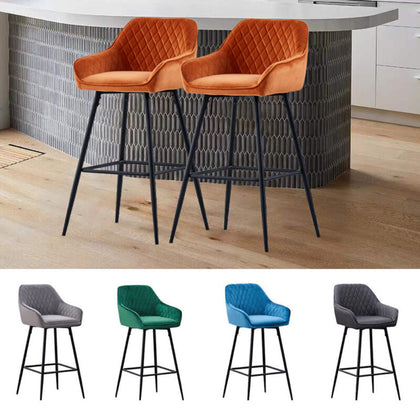 1/2X Bar Stools Velvet Metal Legs Breakfast Stools Kitchen Padded Chairs Home UK