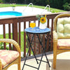 Folding Mosaic Side Table Round Bistro End Table W/ Ceramic Tile Top Plant Stand