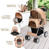 Folding Pet Stroller Portable Pet Travel Pushchair w/4 Wheels Safety Belt Holder