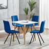4Pcs Velvet Dining Chairs Metal Leg Padded Dining Room Kitchen Office Blue Color