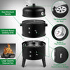 3 in 1 Charcoal Smoker BBQ Grill with Thermometer Patio Camping Barbecue Outdoor