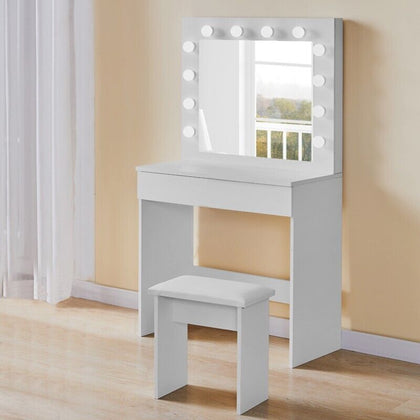 White Dressing Table with LED Lights & 1 Drawer Makeup Table with Mirror Bedroom