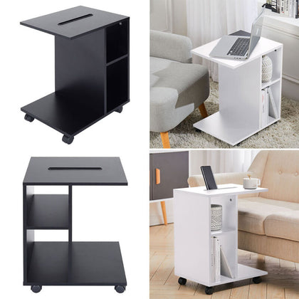 Mobile Sofa Side Table Wooden Laptop Desk Small Coffee Table Storage Shelves