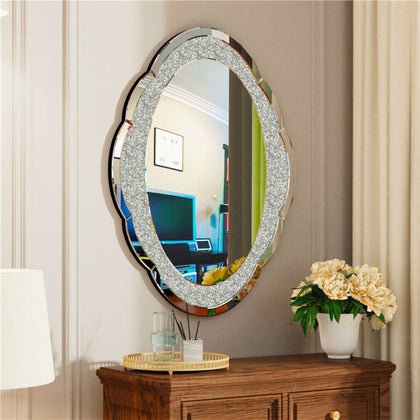 Elegant Artistic Decorative Wall Mirror Curve Silver Jewelled Diamante Mirror