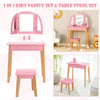 Kids Dressing Table and Stool Set Girls Vanity Table with Tri-Folding Mirror