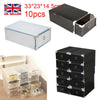 10x Plastic Shoe Storage Boxes Drawer Stackable Foldable Organiser Clear / Black