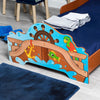 Kids Pirate Theme Wooden Single Bed Ship Boat Frame & Guardrails Junior Bedroom