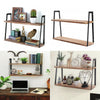 2 Tier Kitchen Storage Shelves Wall Floating Shelf Spice Rack Holder Rack Wooden