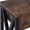 Wooden Bedside Table Cabinet Industrial 1-Drawer Side Table Nightstand Steel Leg
