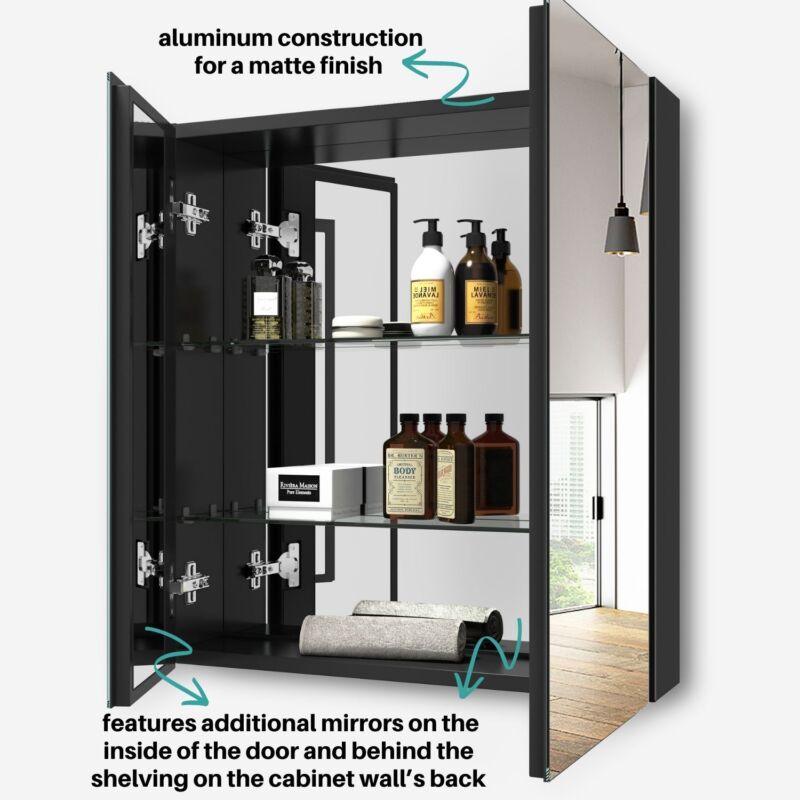 Industrial Bathroom Cabinet Mirror Wall Cupboard With Glass Shelves St ...