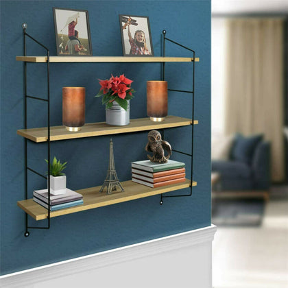 Adjustable 3 Tier Wall Floating Shelf with Metal Brackets Strong Bearing Shelves