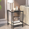 Tempered Glass Side Table Coffee Table Marble Storage Shelf with Dual Pole Legs