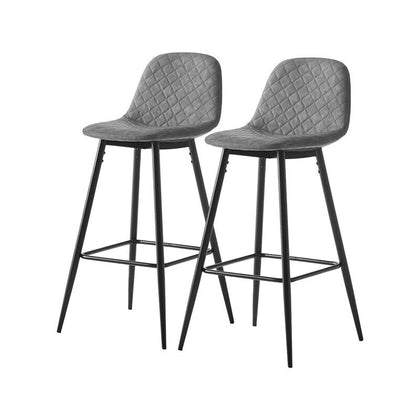 Pair Grey Diamond Bar Stools Faux Leather PU Padded 75 cm Seat Chair Kitchen