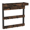 Rustic Distressed Wooden Mug Rack Wall Mounted with Shelf 12 Coffee Cup Hangers