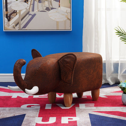 Brown Animal Footstool Ottomans Stool Kid Toy Gift Faux Leather Elephant Lovely