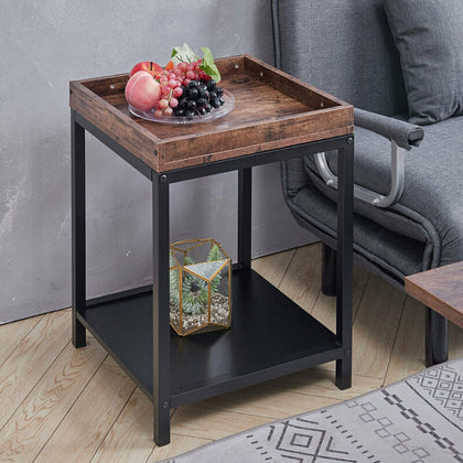 Industrial Style Corner Coffee Table Tray Top Sofa Side End Table With Shelf