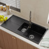 Black 1.5 Bowls Resin Stone Kitchen Sink Deep Basin Drainer Inset Waste Platform